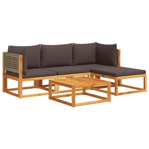 Salon de jardin avec coussins 5 pcs Bois d'acacia solide - Photo n°2; ?>