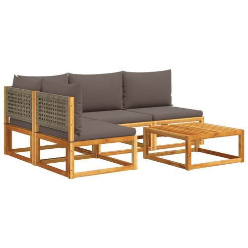 Salon de jardin avec coussins 5 pcs Bois d'acacia solide - Photo n°2; ?>