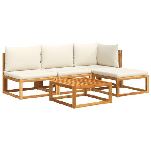 Salon de jardin avec coussins 5 pcs Bois d'acacia solide - Photo n°2; ?>