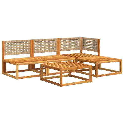 Salon de jardin avec coussins 5 pcs Bois d'acacia solide - Photo n°3; ?>