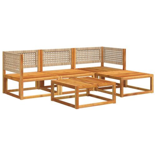 Salon de jardin avec coussins 5 pcs Bois d'acacia solide - Photo n°3; ?>