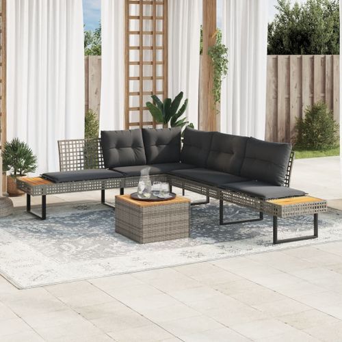 Salon de jardin avec coussins 5 pcs gris résine tressée acacia - Photo n°2; ?>