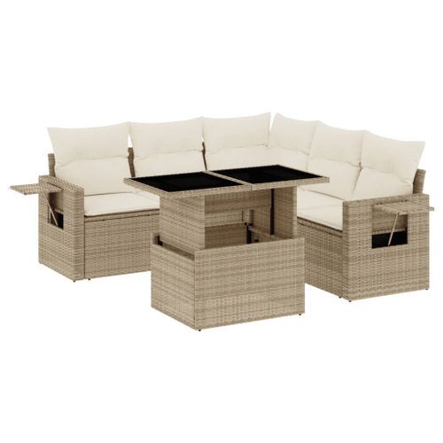 Salon de jardin avec coussins 6 pcs beige résine tressée - Photo n°2; ?>