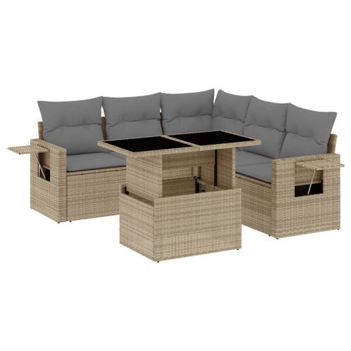 Salon de jardin avec coussins 6 pcs beige résine tressée - Photo n°2; ?>