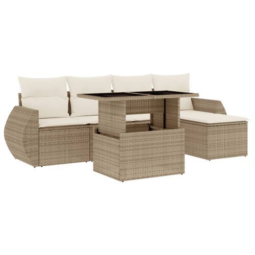 Salon de jardin avec coussins 6 pcs beige résine tressée - Photo n°2; ?>