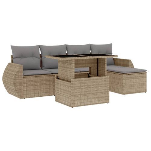 Salon de jardin avec coussins 6 pcs beige résine tressée - Photo n°2; ?>