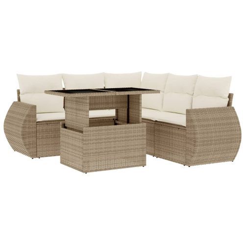 Salon de jardin avec coussins 6 pcs beige résine tressée - Photo n°2; ?>