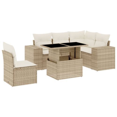 Salon de jardin avec coussins 6 pcs beige résine tressée - Photo n°2; ?>