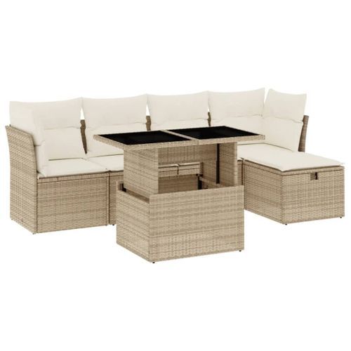 Salon de jardin avec coussins 6 pcs beige résine tressée - Photo n°2; ?>