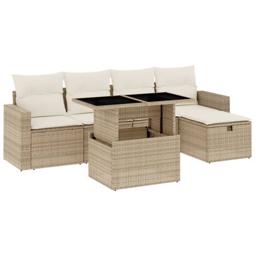 Salon de jardin avec coussins 6 pcs beige résine tressée - Photo n°2; ?>