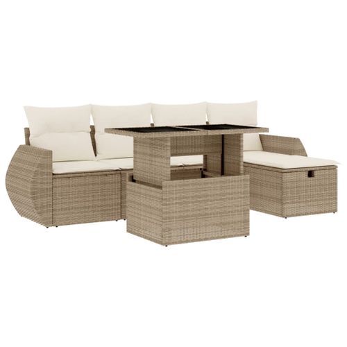 Salon de jardin avec coussins 6 pcs beige résine tressée - Photo n°2; ?>