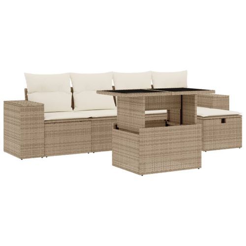 Salon de jardin avec coussins 6 pcs beige résine tressée - Photo n°2; ?>