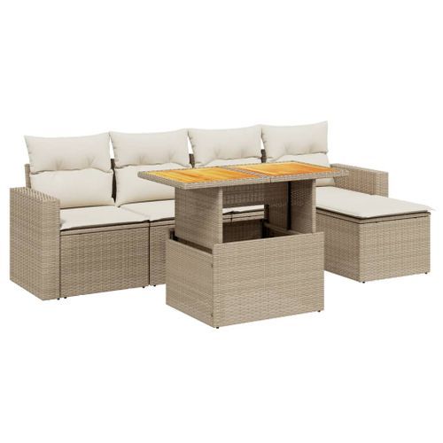 Salon de jardin avec coussins 6 pcs beige résine tressée - Photo n°2; ?>