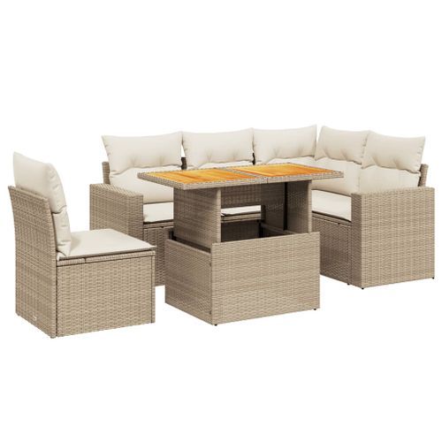 Salon de jardin avec coussins 6 pcs beige résine tressée - Photo n°2; ?>