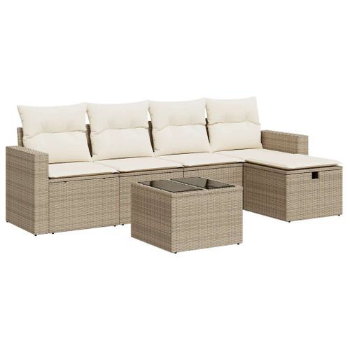 Salon de jardin avec coussins 6 pcs beige résine tressée - Photo n°2; ?>