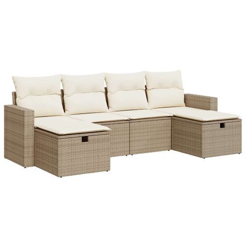 Salon de jardin avec coussins 6 pcs beige résine tressée - Photo n°2; ?>