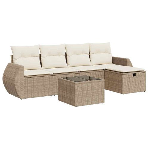 Salon de jardin avec coussins 6 pcs beige résine tressée - Photo n°2; ?>