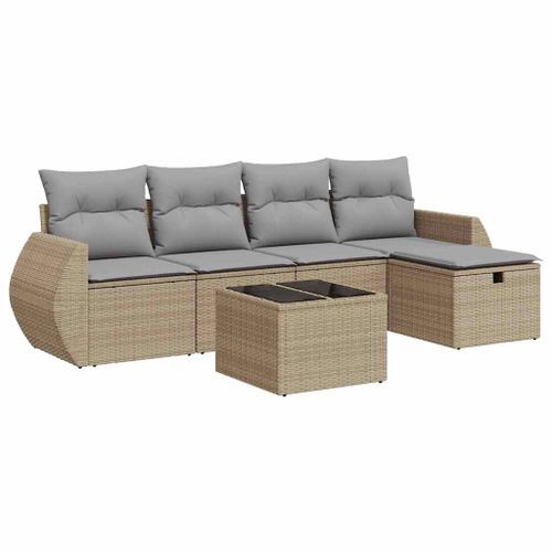 Salon de jardin avec coussins 6 pcs beige résine tressée - Photo n°2; ?>