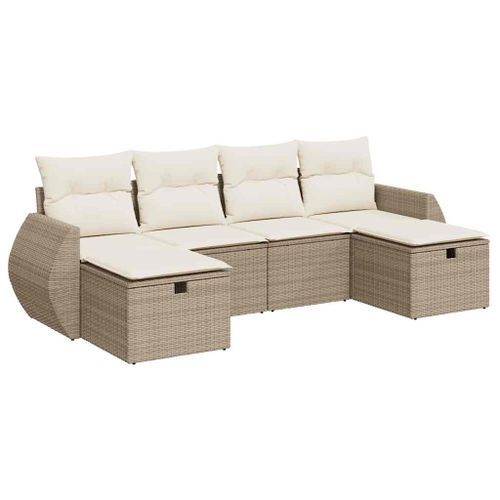 Salon de jardin avec coussins 6 pcs beige résine tressée - Photo n°2; ?>