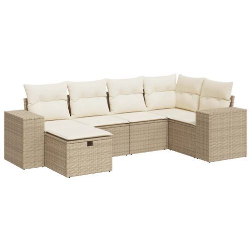 Salon de jardin avec coussins 6 pcs beige résine tressée - Photo n°2; ?>