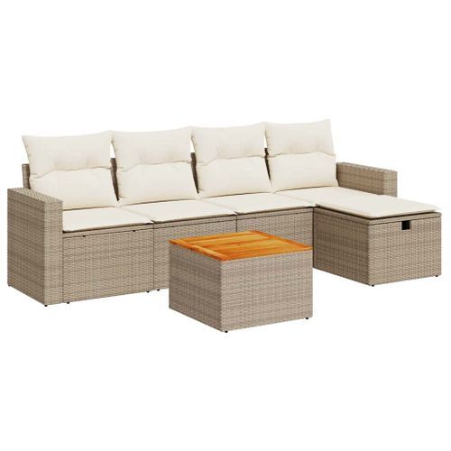 Salon de jardin avec coussins 6 pcs beige résine tressée - Photo n°2; ?>