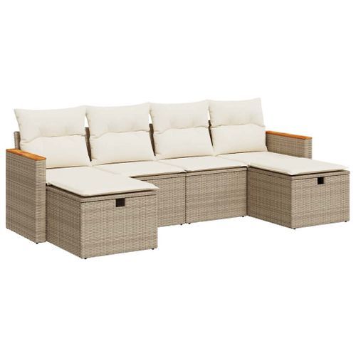 Salon de jardin avec coussins 6 pcs beige résine tressée - Photo n°2; ?>