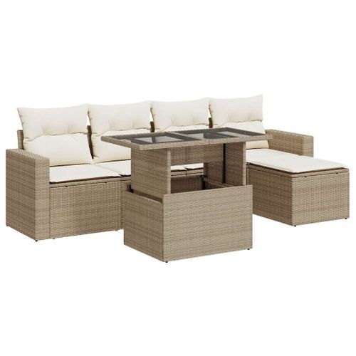 Salon de jardin avec coussins 6 pcs beige résine tressée - Photo n°2; ?>