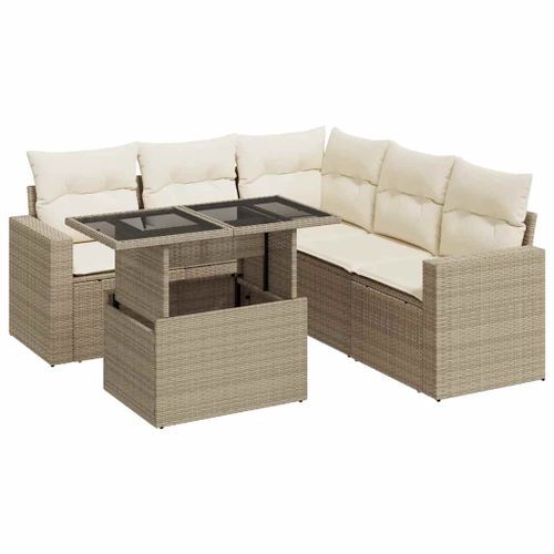 Salon de jardin avec coussins 6 pcs beige résine tressée - Photo n°2; ?>