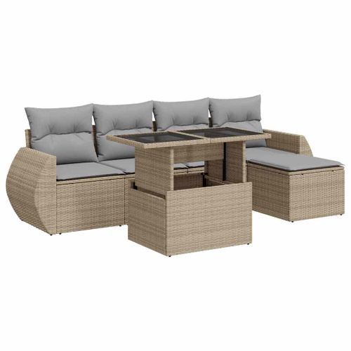 Salon de jardin avec coussins 6 pcs beige résine tressée - Photo n°2; ?>