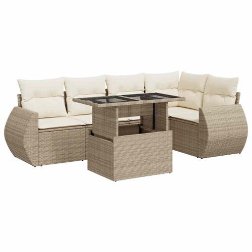 Salon de jardin avec coussins 6 pcs beige résine tressée - Photo n°2; ?>