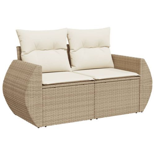 Salon de jardin avec coussins 6 pcs beige résine tressée - Photo n°3; ?>