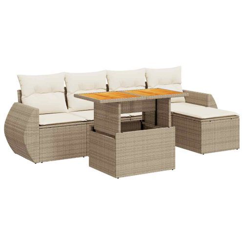 Salon de jardin avec coussins 6 pcs beige résine tressée - Photo n°2; ?>