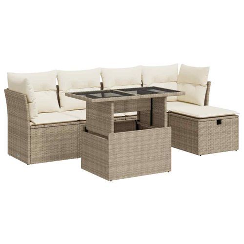 Salon de jardin avec coussins 6 pcs beige résine tressée - Photo n°2; ?>