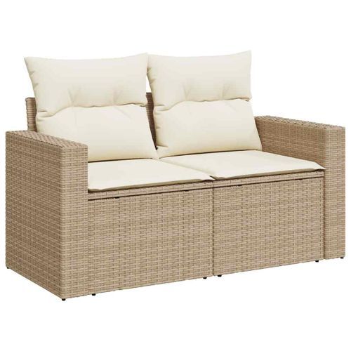 Salon de jardin avec coussins 6 pcs beige résine tressée - Photo n°3; ?>