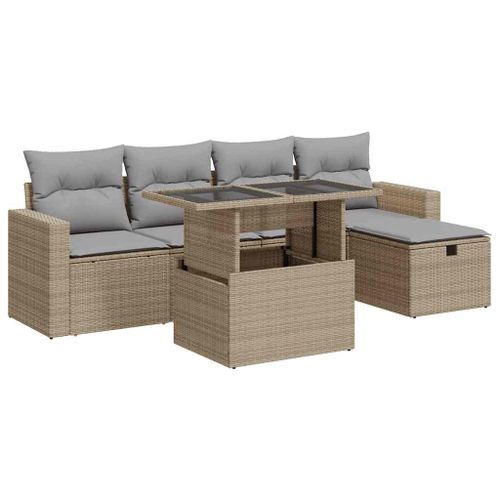 Salon de jardin avec coussins 6 pcs beige résine tressée - Photo n°2; ?>