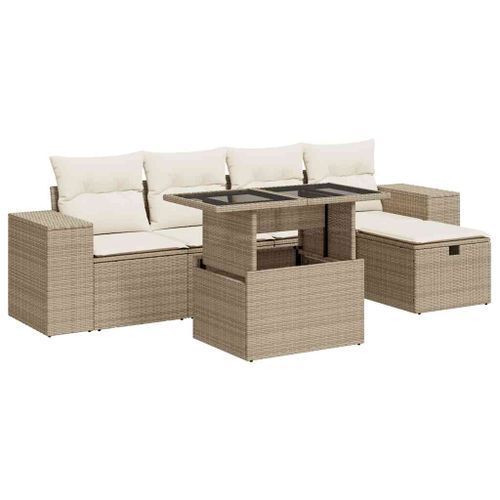 Salon de jardin avec coussins 6 pcs beige résine tressée - Photo n°2; ?>