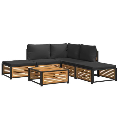 Salon de jardin avec coussins 6 pcs bois d'acacia solide - Photo n°2; ?>