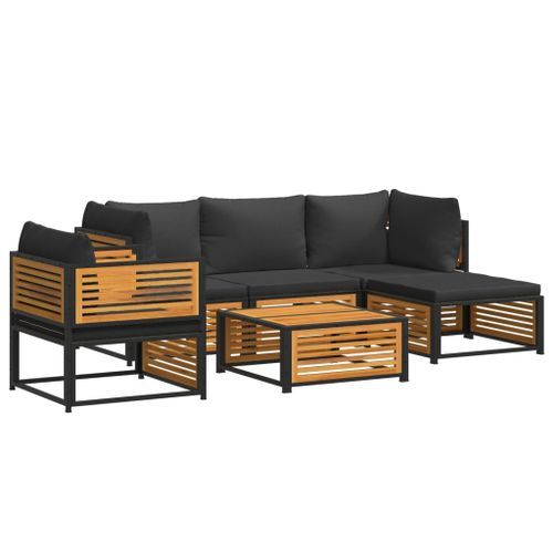 Salon de jardin avec coussins 6 pcs bois d'acacia solide - Photo n°2; ?>