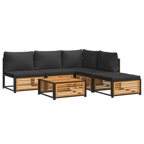 Salon de jardin avec coussins 6 pcs bois d'acacia solide - Photo n°2; ?>