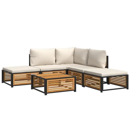 Salon de jardin avec coussins 6 pcs bois d'acacia solide - Photo n°2; ?>