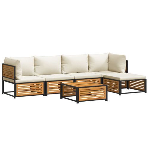 Salon de jardin avec coussins 6 pcs bois d'acacia solide - Photo n°2; ?>