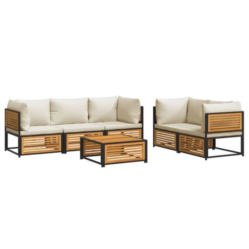 Salon de jardin avec coussins 6 pcs bois d'acacia solide - Photo n°2; ?>