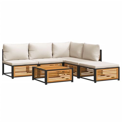 Salon de jardin avec coussins 6 pcs bois d'acacia solide - Photo n°2; ?>