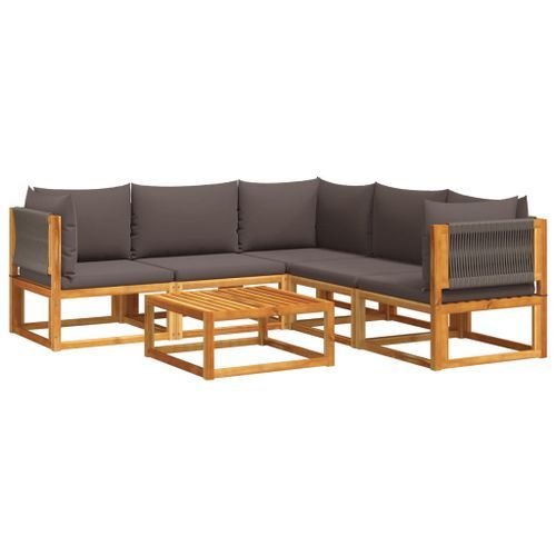 Salon de jardin avec coussins 6 pcs bois d'acacia solide - Photo n°2; ?>