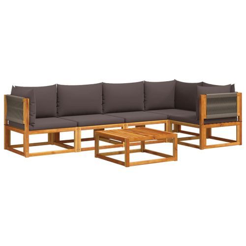 Salon de jardin avec coussins 6 pcs bois d'acacia solide - Photo n°2; ?>