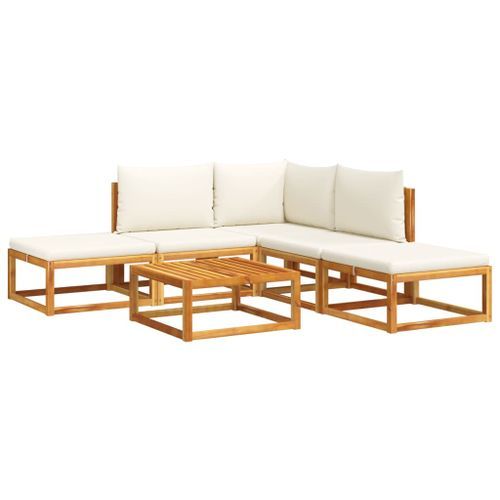 Salon de jardin avec coussins 6 pcs bois d'acacia solide - Photo n°2; ?>