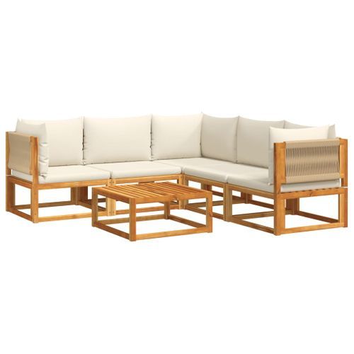 Salon de jardin avec coussins 6 pcs bois d'acacia solide - Photo n°2; ?>