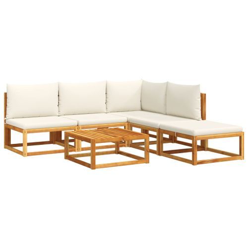 Salon de jardin avec coussins 6 pcs bois d'acacia solide - Photo n°2; ?>