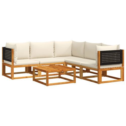 Salon de jardin avec coussins 6 pcs bois d'acacia solide - Photo n°2; ?>