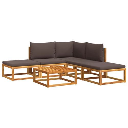 Salon de jardin avec coussins 6 pcs bois d'acacia solide - Photo n°2; ?>